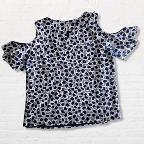 Blu Pepper Plus Blue Blouse with White Floral Lace Cold Shoulder Sleeve Size 1XL - Picture 2 of 10